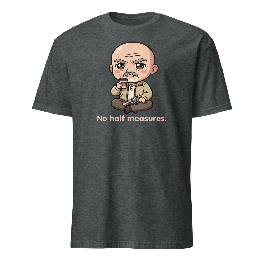 Chibi Stoic Grandpa Hitman Coffee Sipper Tee — dark heather front view