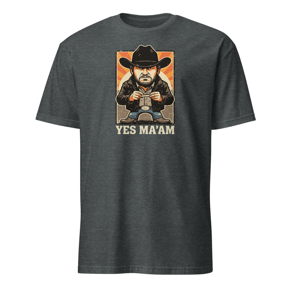 Yes Ma'am Ranch Hand Sunset Cowboy Western Tee — dark heather front view