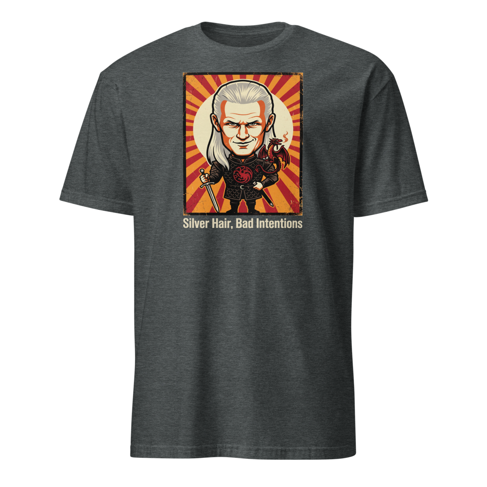 Silver Hair Bad Intentions Rogue Prince Dragon Tee — dark heather front view
