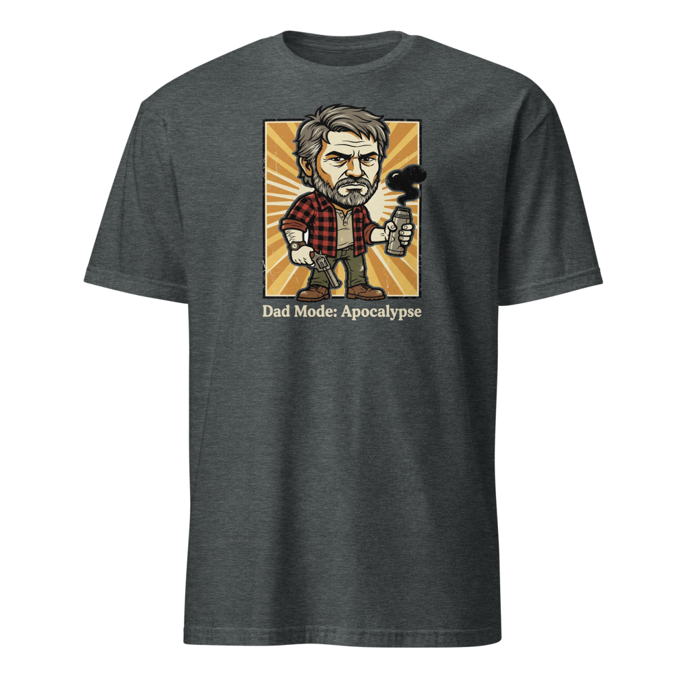 Dad Mode Apocalypse Grumpy Survival Dad Graphic Tee — dark heather front view