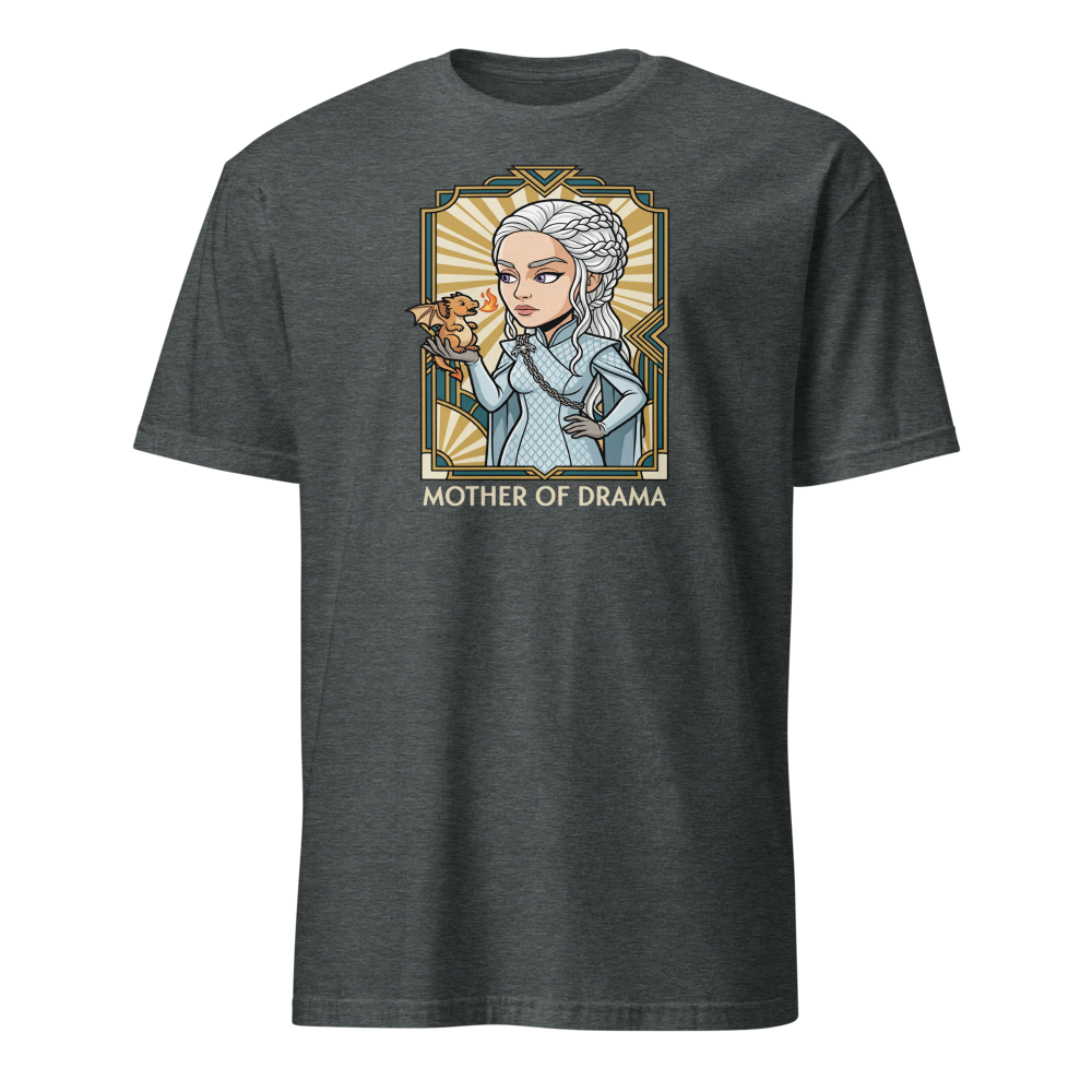Mother of Drama Silver Queen Dragon Deco Tee — dark heather front view