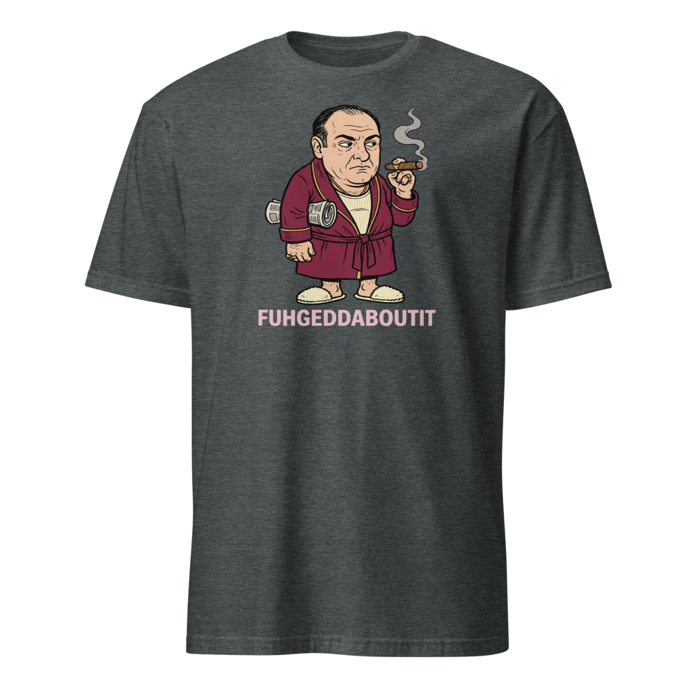 Bathrobe Mob Boss Morning Newspaper Cigar Tee — dark heather front view
