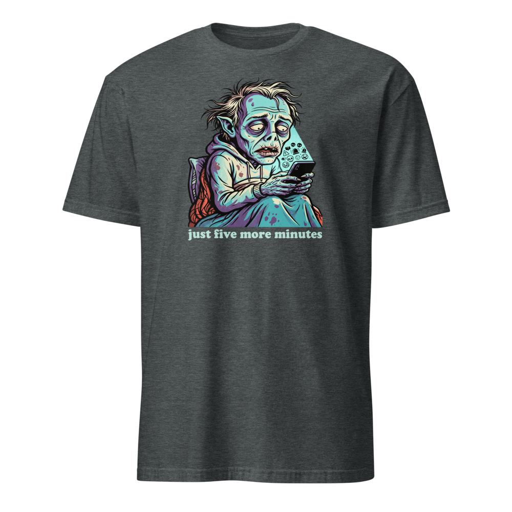 3AM Phone Gremlin Doomscroll Halftone Tee — dark heather front view