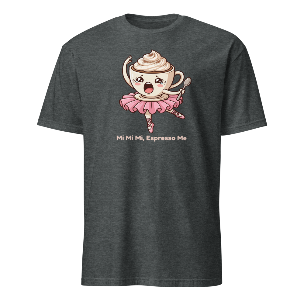 Mi Mi Mi Espresso Me Chibi Coffee Ballerina Tee — dark heather front view