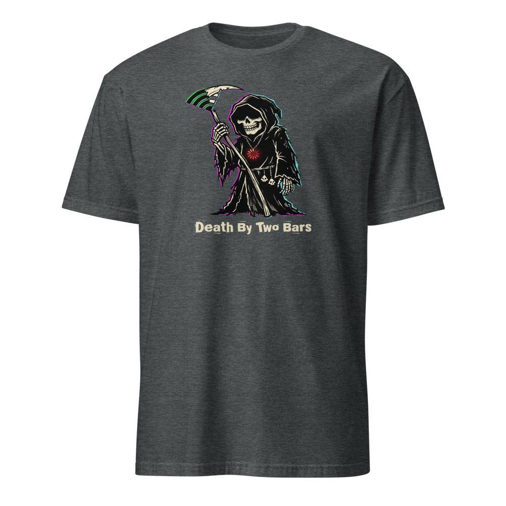 Death By Two Bars Wi-Fi Reaper Punk Gamer Tee — dark heather front view