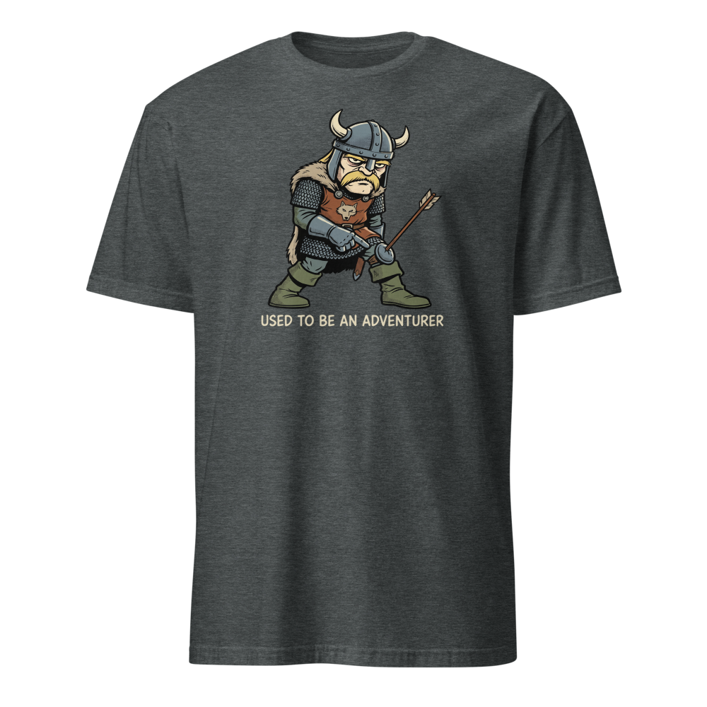 Retired Adventurer City Guard Comic Ink Tee — dark heather front view
