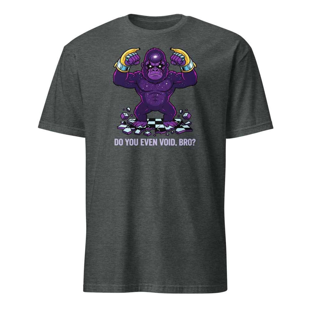 Cosmic Gorilla Boss Halftone Pop Art Tee — dark heather front view