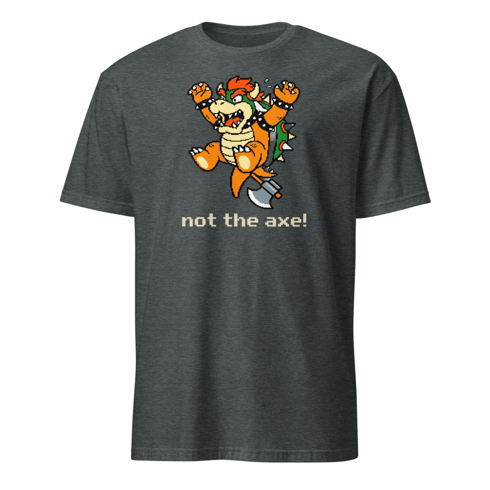 Not The Axe Pixel Boss Retro Gamer Tee — dark heather front view