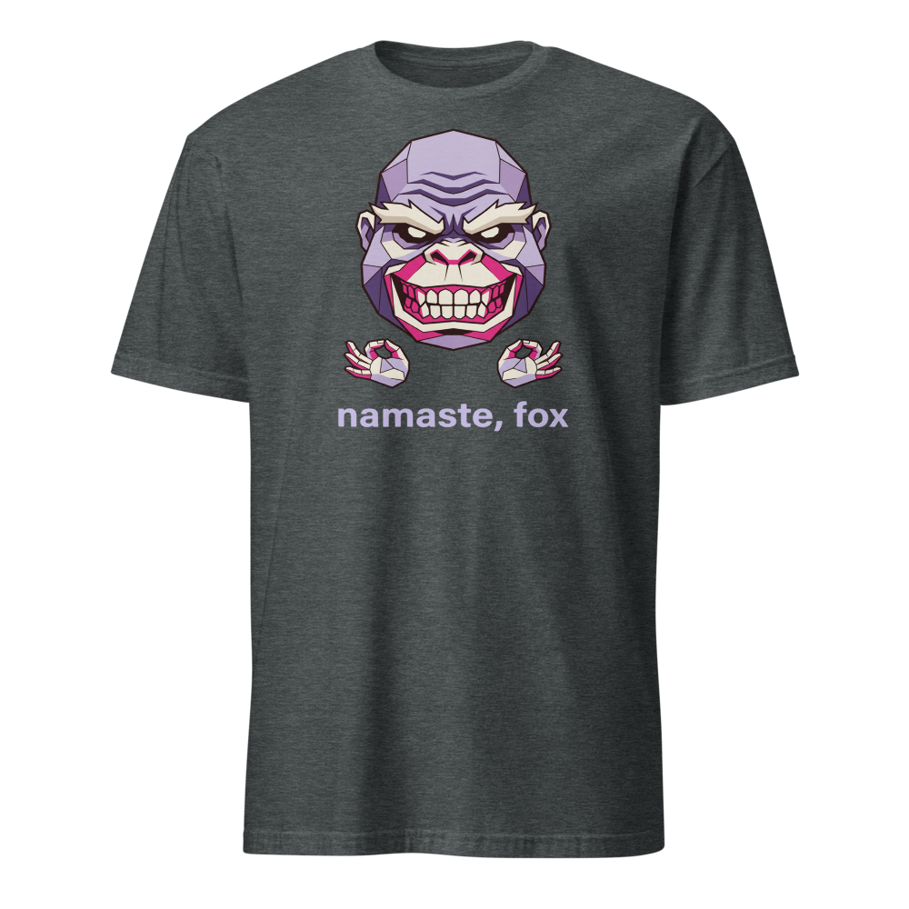 Namaste Fox Meditating Ape Boss Low Poly Tee — dark heather front view