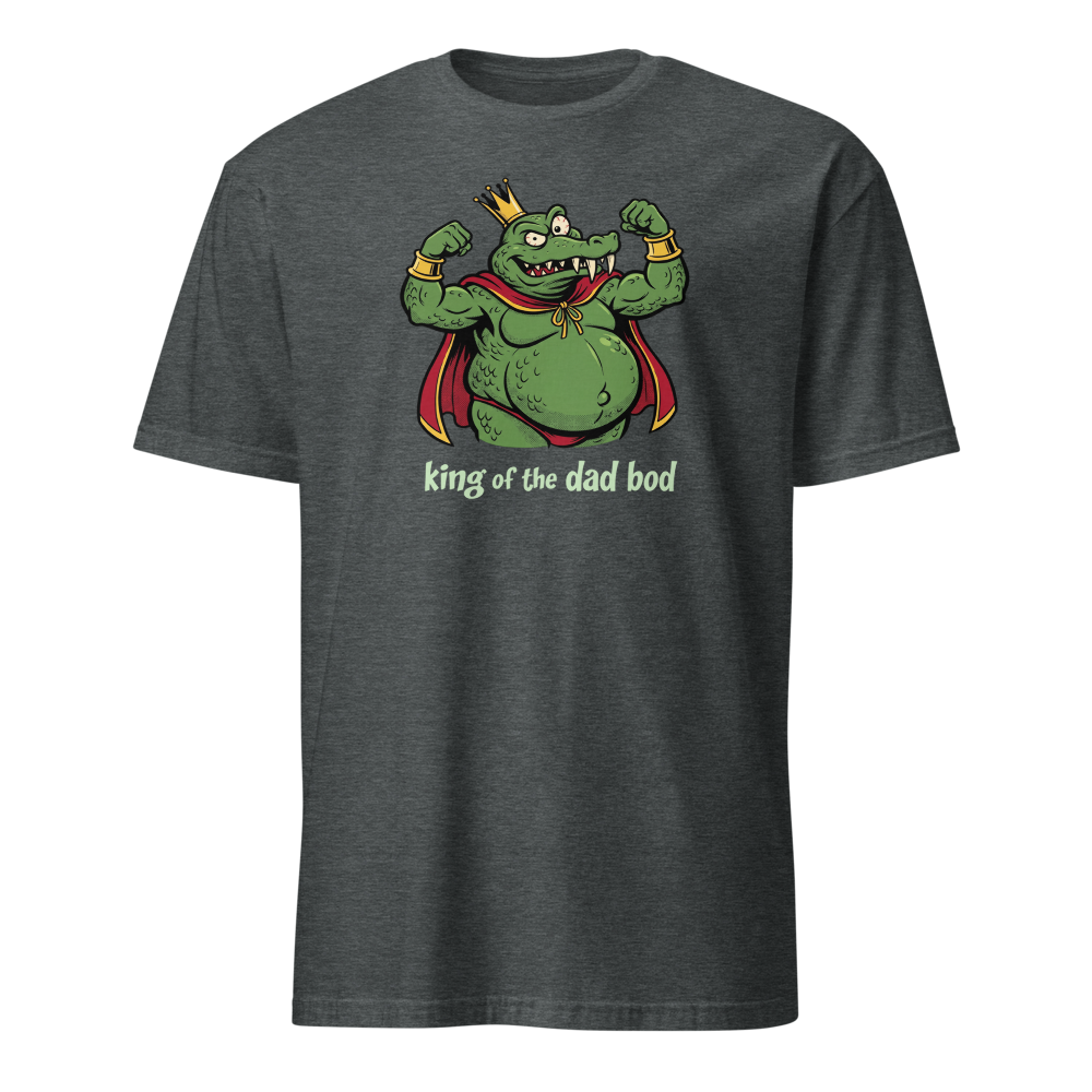 King of the Dad Bod Crocodile Pirate Comic Tee — dark heather front view