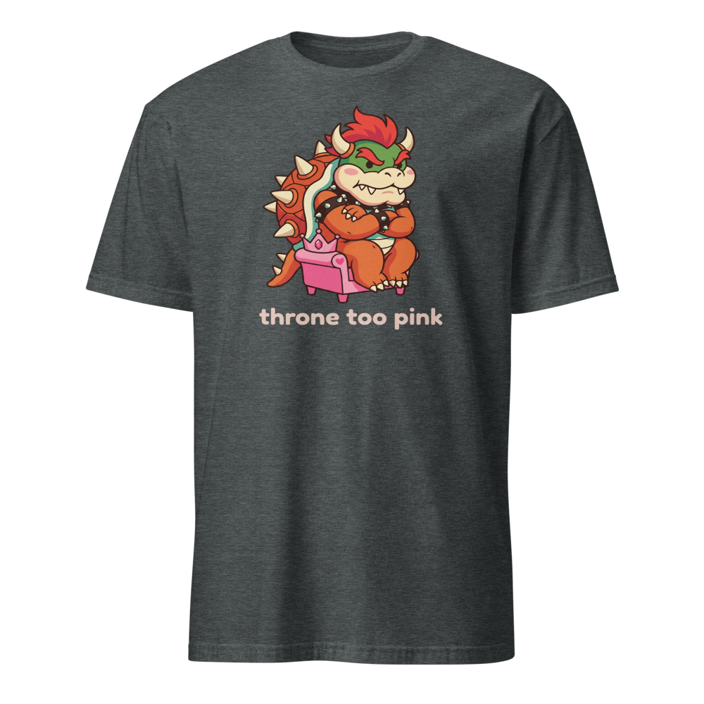 Grumpy Koopa King Tiny Pink Throne Chibi Tee — dark heather front view