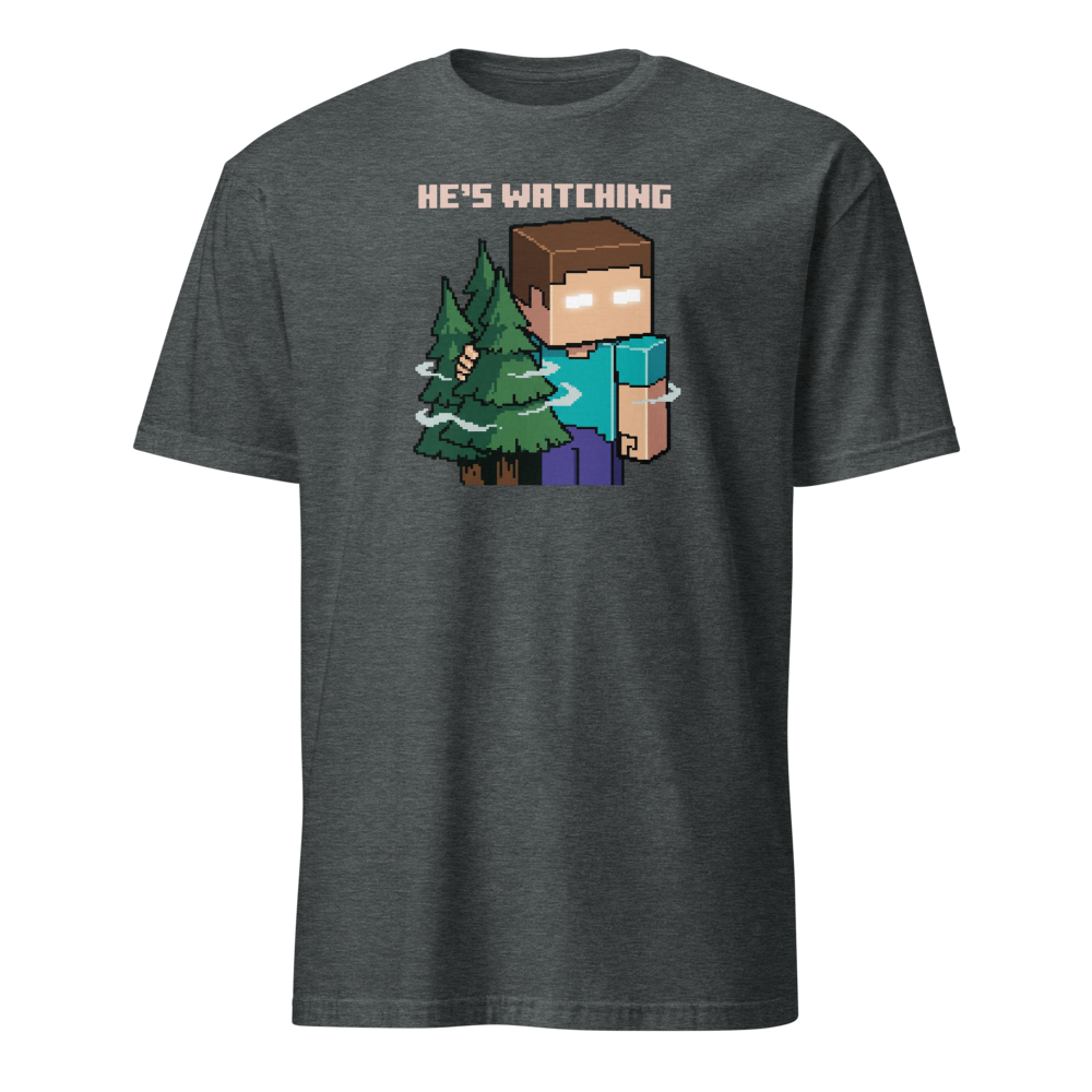 He's Watching Pixel Lurker Retro Sandbox Tee — dark heather front view