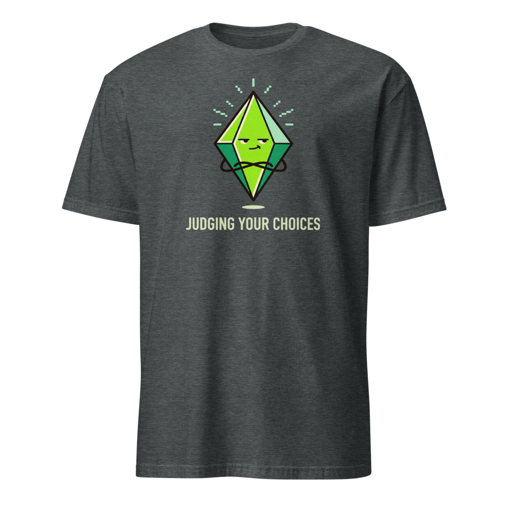 Judging Your Choices Floating Green Diamond Gamer Tee — dark heather front view