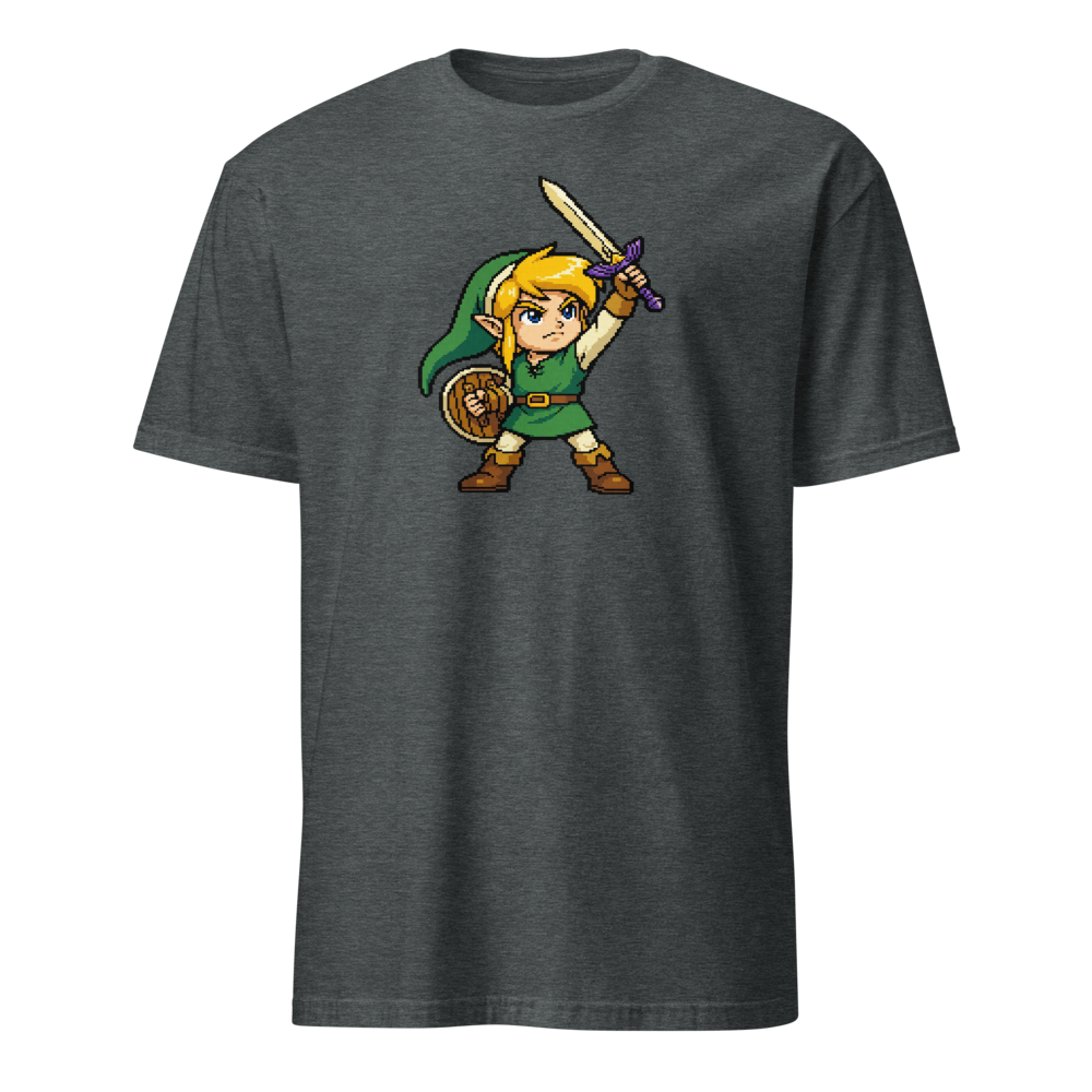 16-Bit Pixel Hero Sword Raise Retro Gamer Tee — Classic Tee — dark heather front view