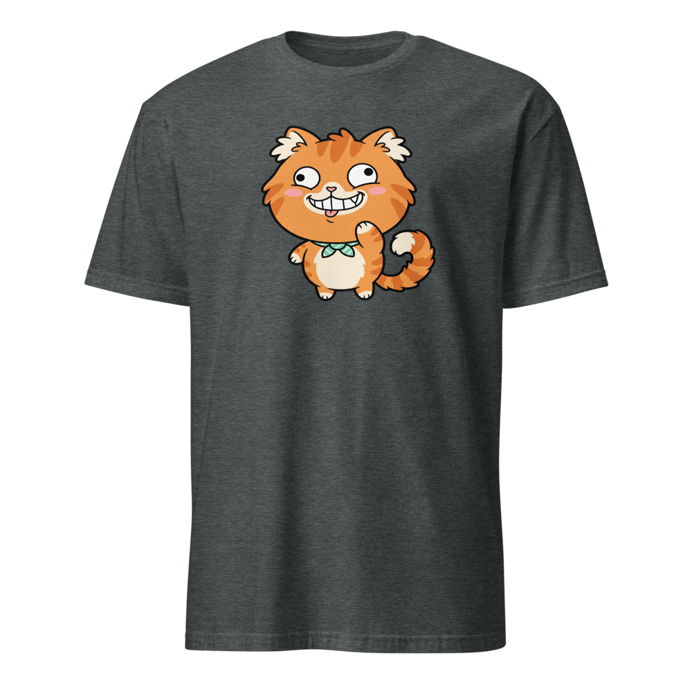 Derpy Orange Tabby Chibi Meme Cat Tee — Classic Tee — dark heather front view
