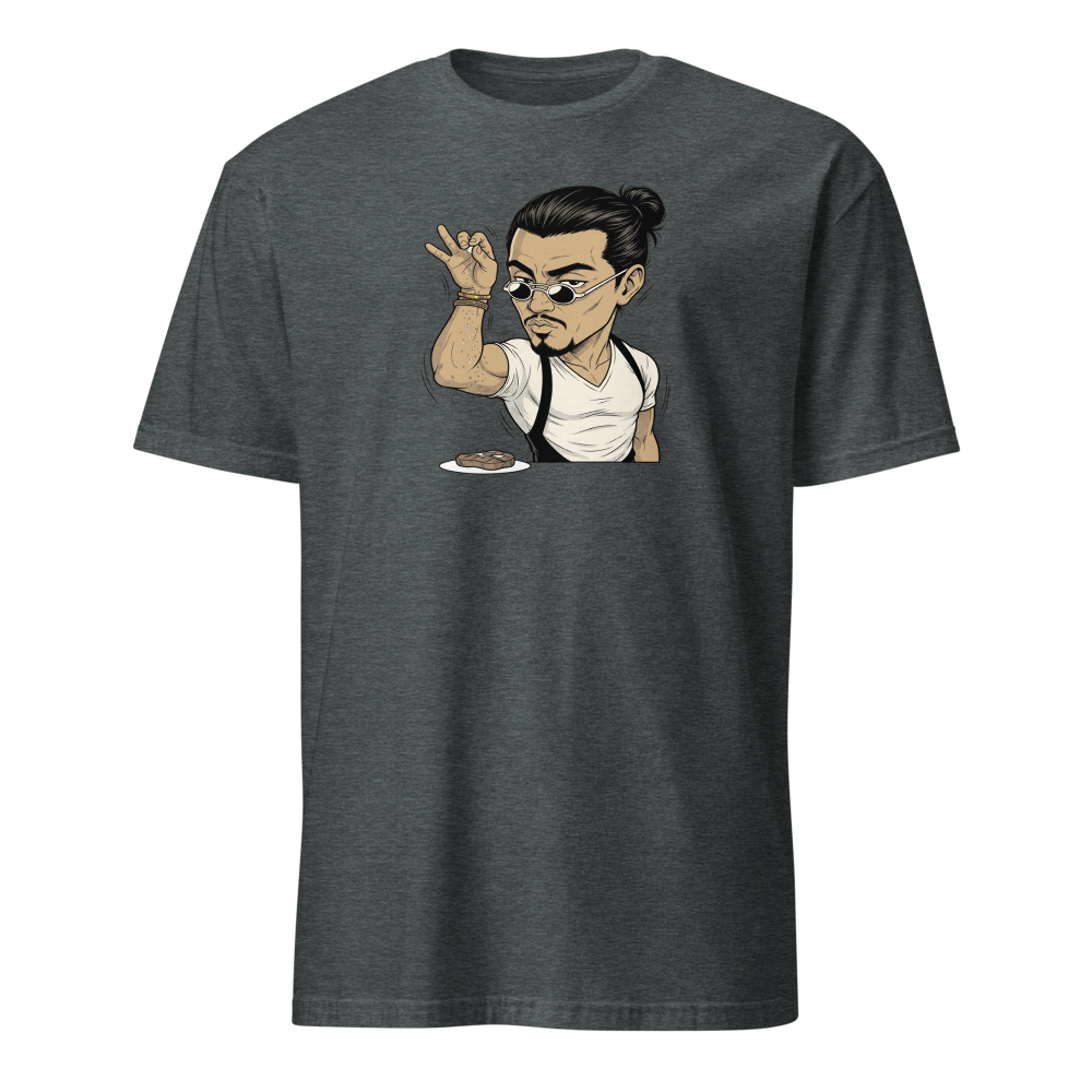 Smug Chef Salt Sprinkle Manga Line Art Meme Tee — dark heather front view