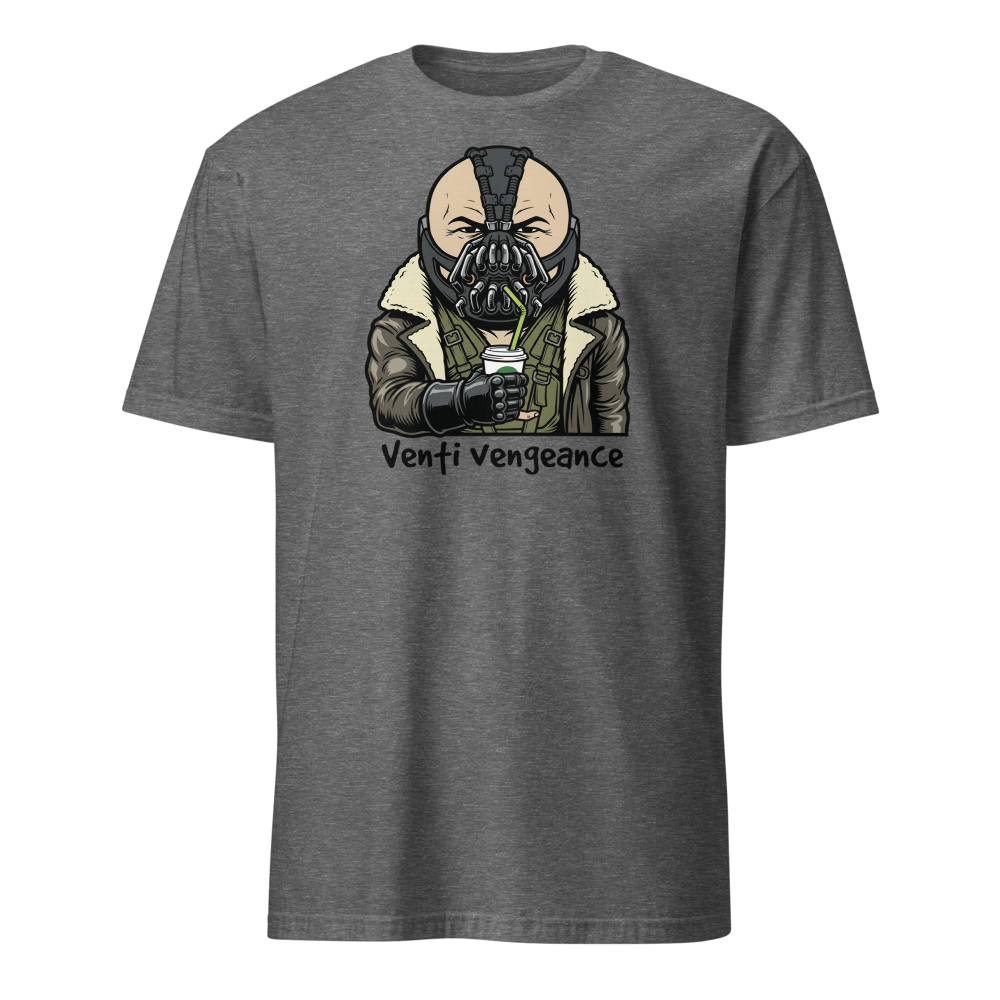 Venti Vengeance Masked Mercenary Latte Tee — graphite heather front view