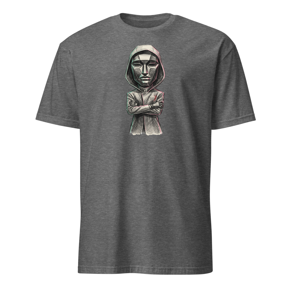Masked Overseer Hooded Robe Sketch Tee — graphite heather front view