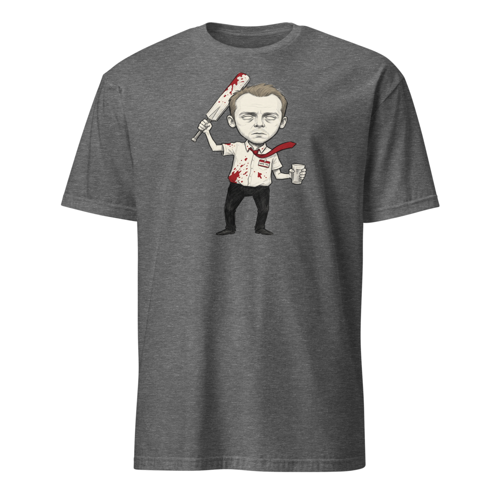 Deadpan Pub Hero Cricket Bat Zombie Sketch Tee — graphite heather front view