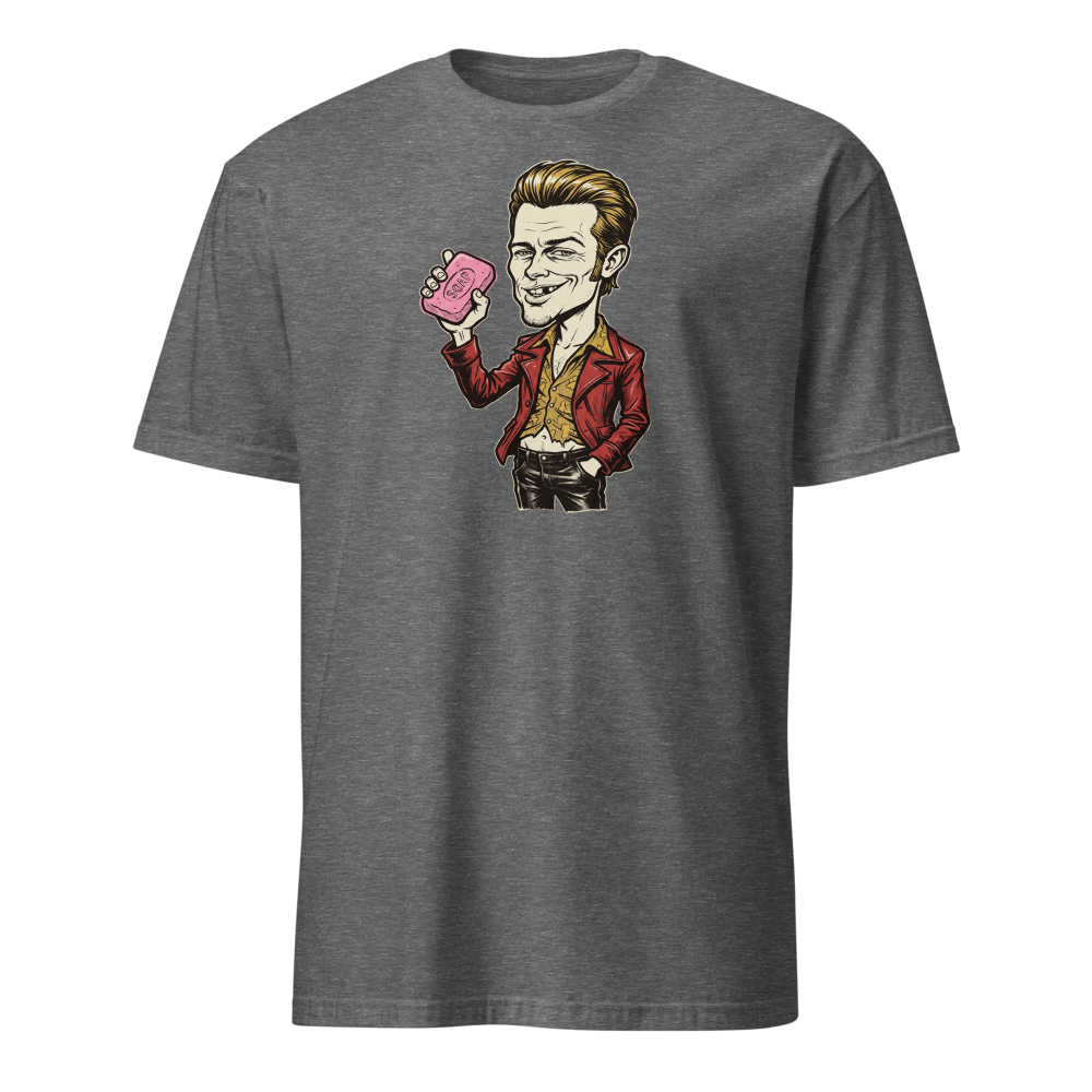 Soap-Pushing Anarchist Punk Caricature Tee — graphite heather front view