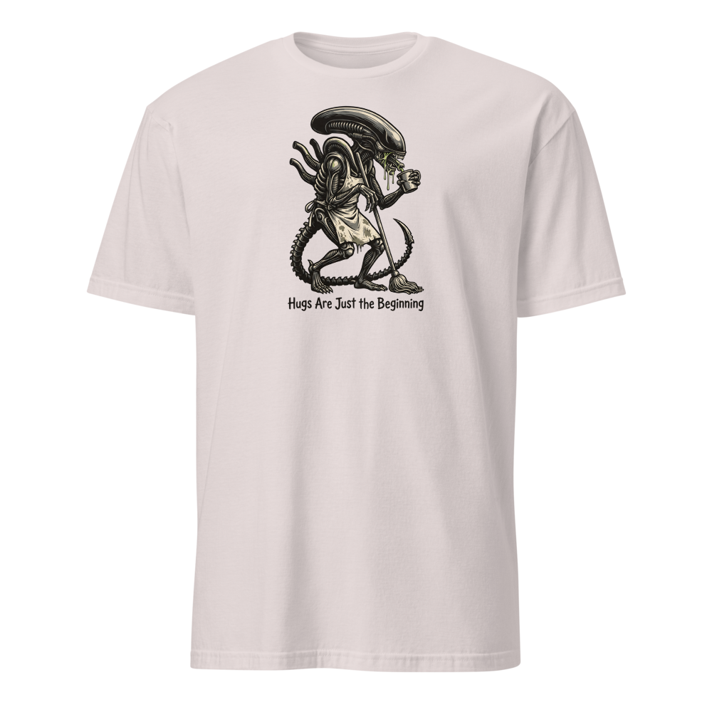 Night Shift Janitor Space Monster Coffee Break Tee — ice grey front view