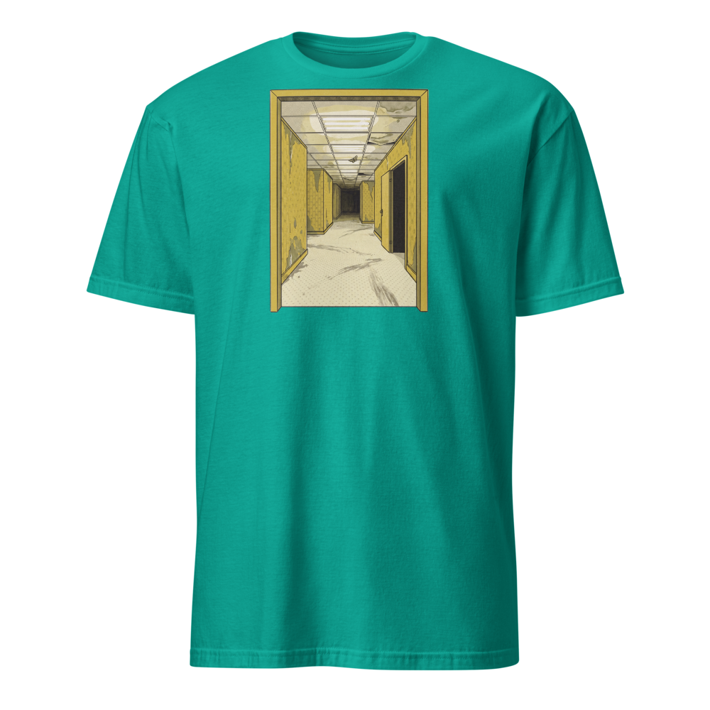 Yellow Liminal Hallway Endless Corridor Riso Tee — Classic Tee — jade dome front view