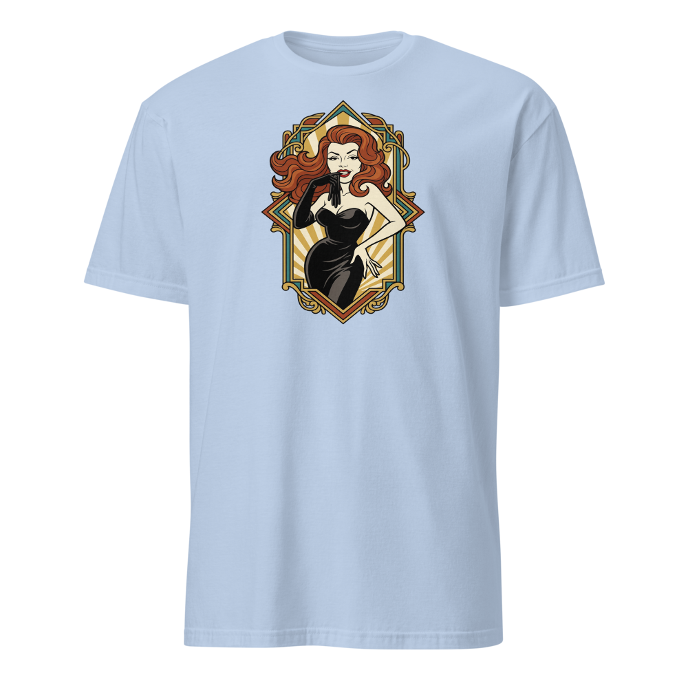 Jazz Age Femme Fatale Glove Peel Deco Tee — light blue front view
