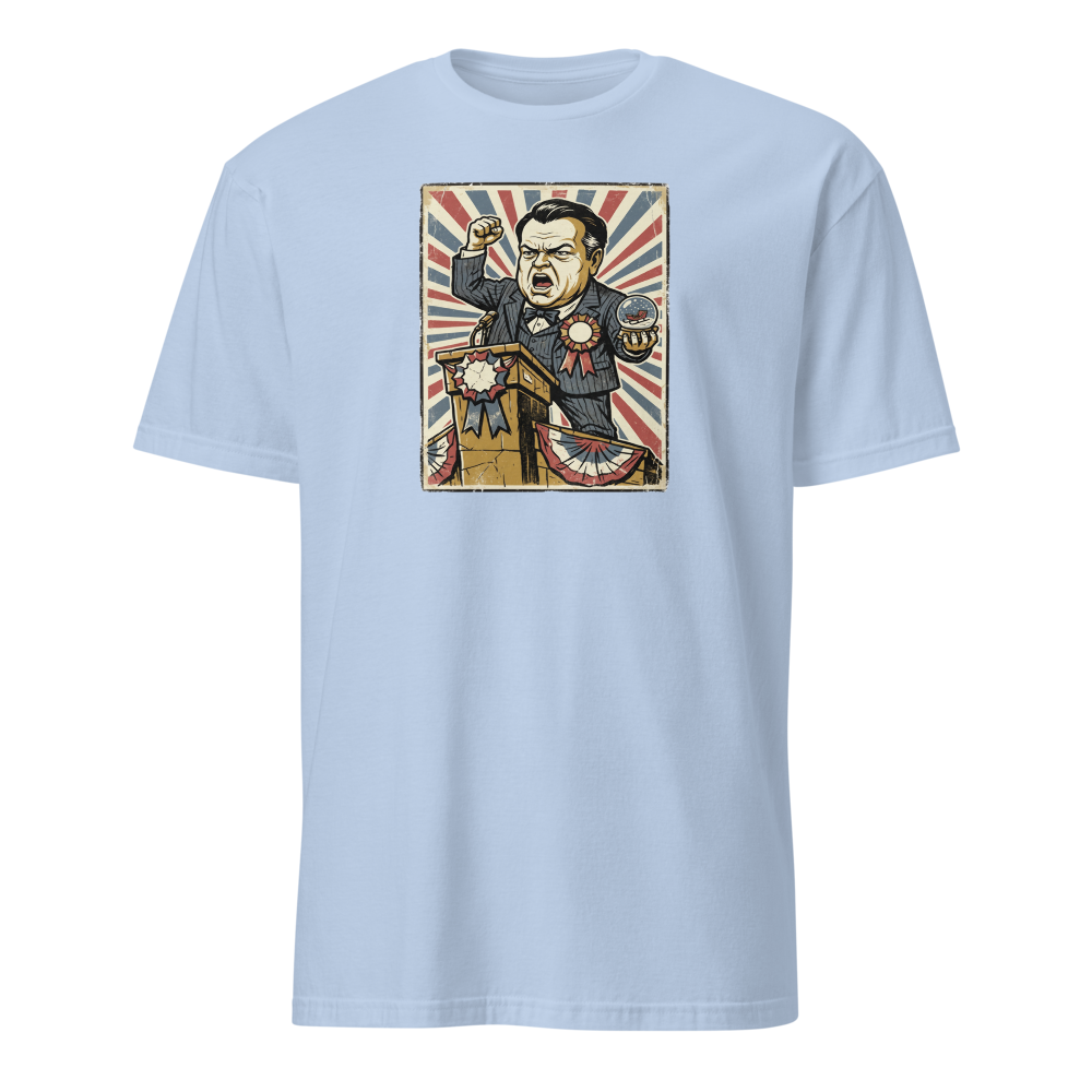 Rosebud Snow Globe Campaign Podium Propaganda Tee — light blue front view