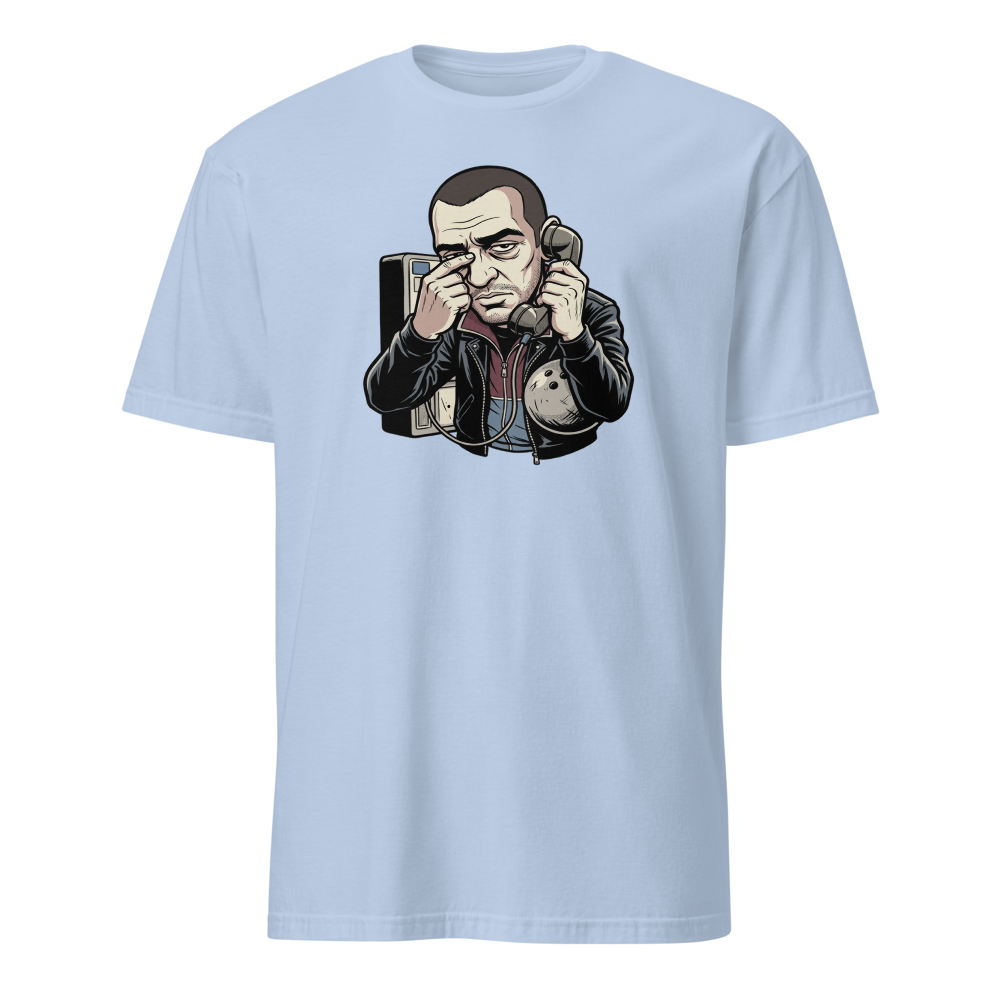 Eastern European Antihero Bowling Payphone Tee — light blue front view