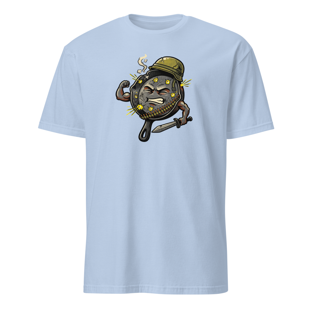 Heroic Skillet Battle Royale Halftone Pop Art Tee — light blue front view