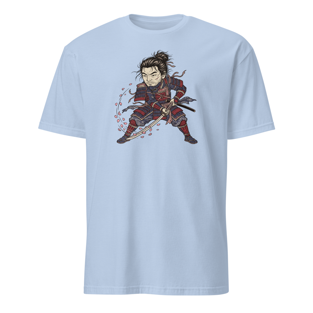 Lone Samurai Ghost Ukiyo-e Woodblock Graphic Tee — light blue front view