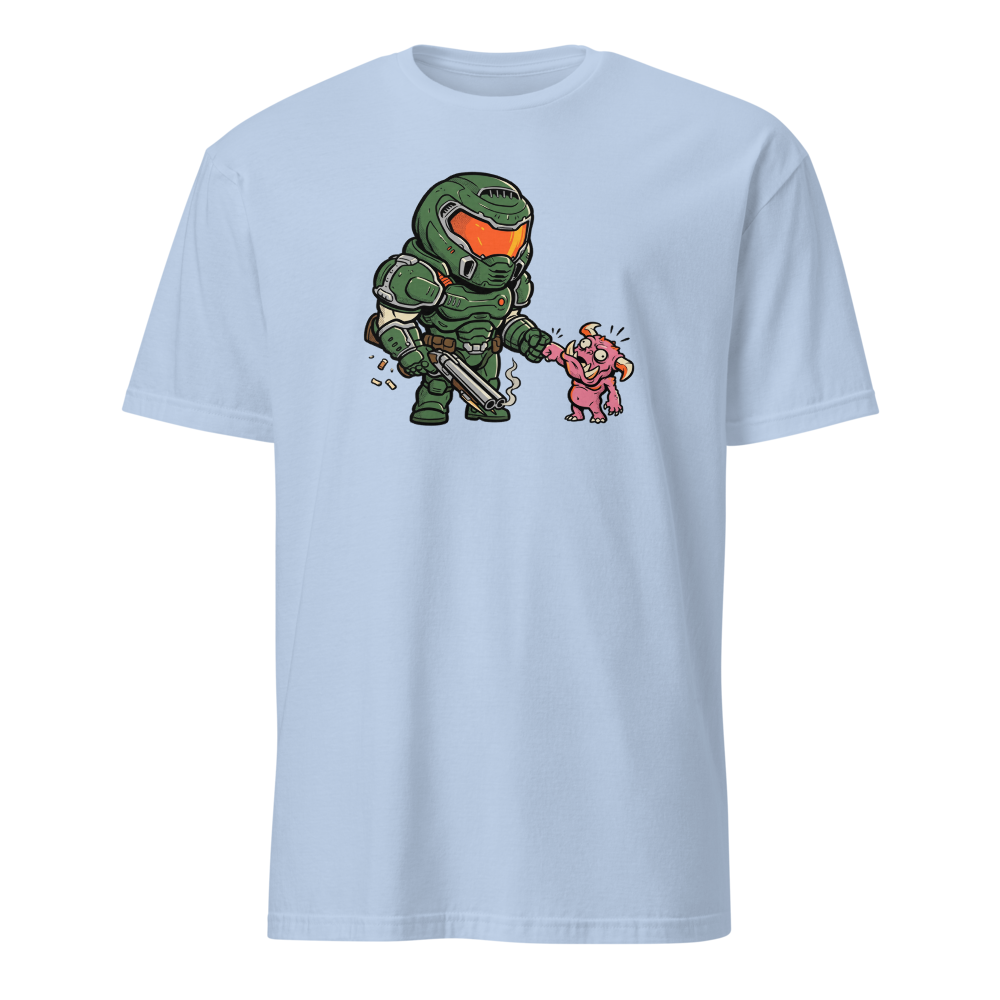Demon Slayer Fist Bump Retro FPS Comic Tee — light blue front view