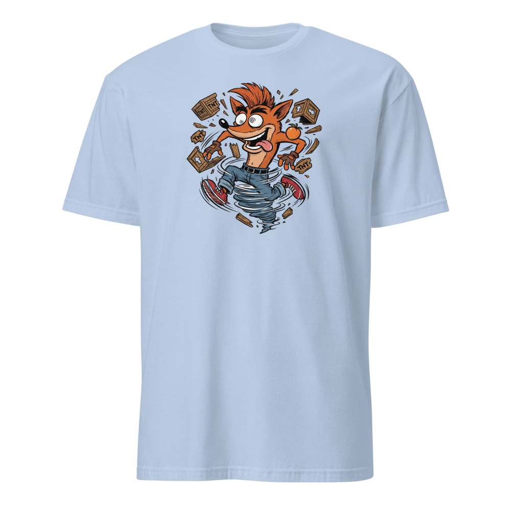 Spin Attack Marsupial Crate Smasher Retro Gaming Tee â€” Light Blue front view