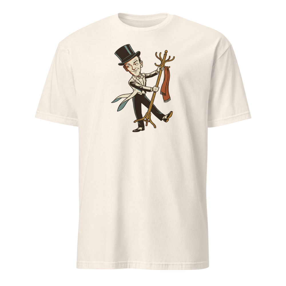 Top Hat and Tails Dancing Coat Rack Vintage Tee — natural front view