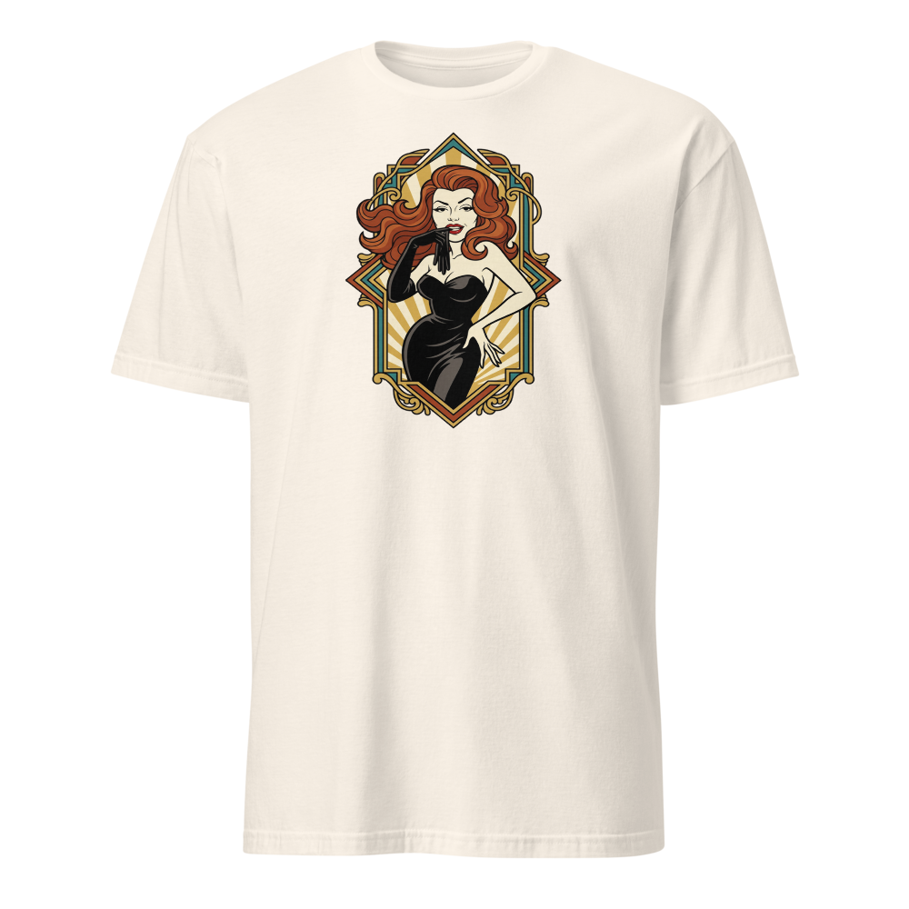 Jazz Age Femme Fatale Glove Peel Deco Tee — natural front view