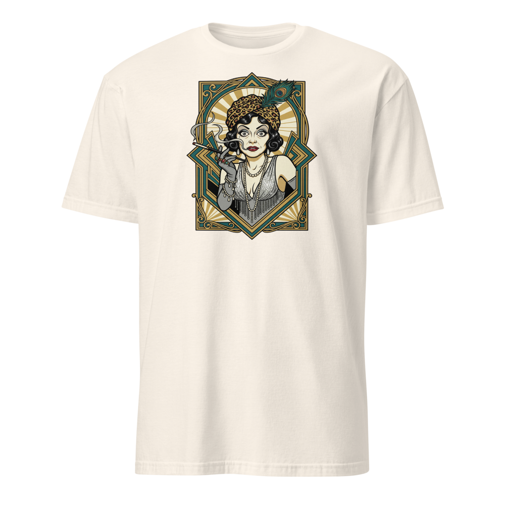 Silent Film Diva Art Deco Jazz Age Glamour Tee — natural front view