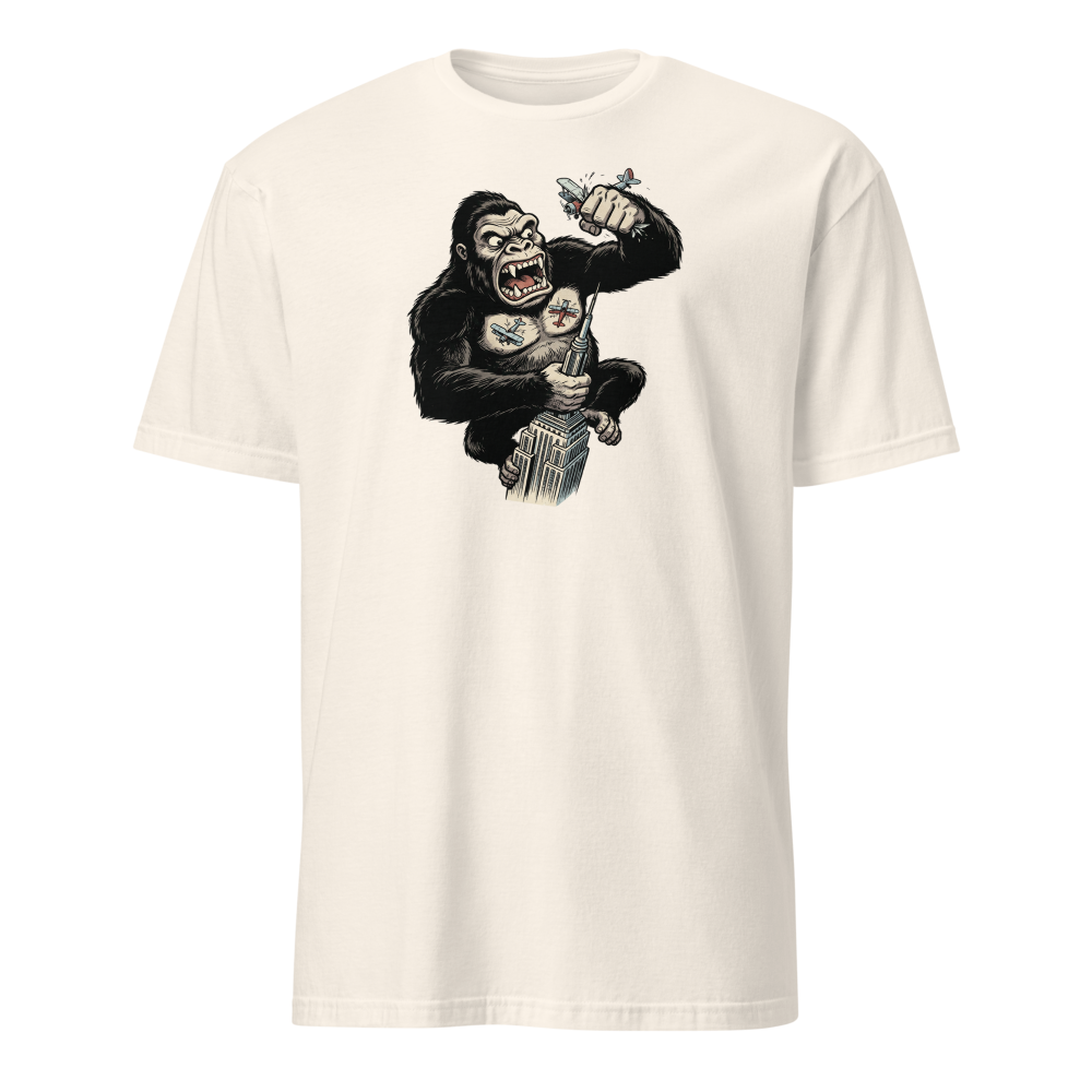 Giant Ape Skyscraper Biplane Smash Comic Tee — natural front view