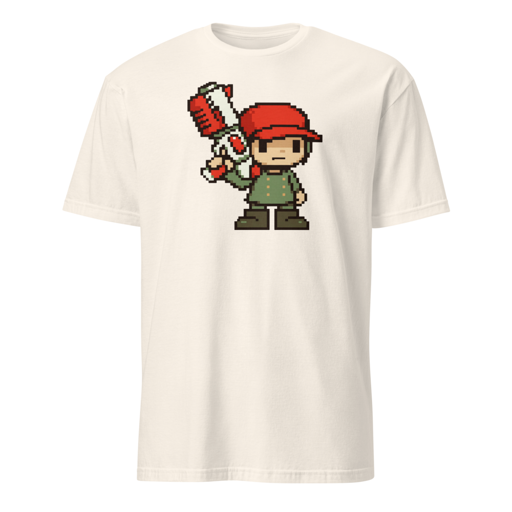 Silent Pixel Hero Oversized Blaster Retro Tee — natural front view