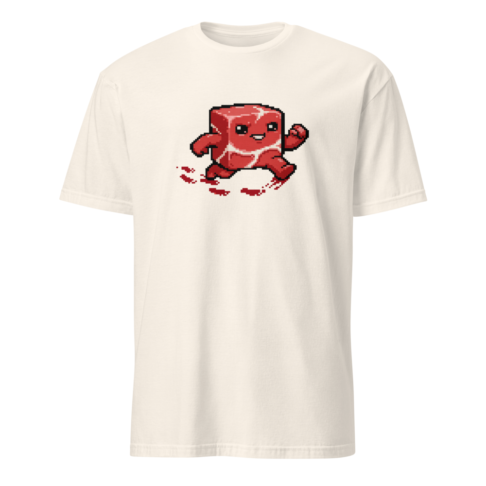 Running Meat Cube 16-Bit Pixel Platformer Tee — natural front view