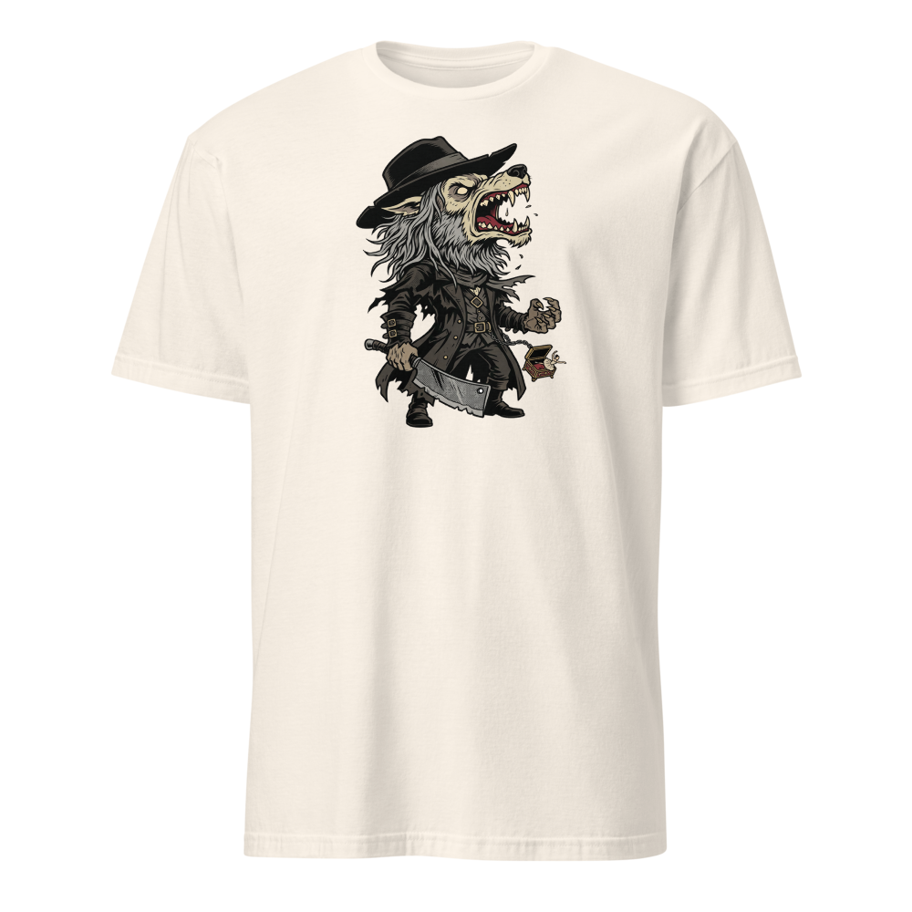 Beast Hunter Howling Tricorn Cleaver Comic Ink Tee — natural front view