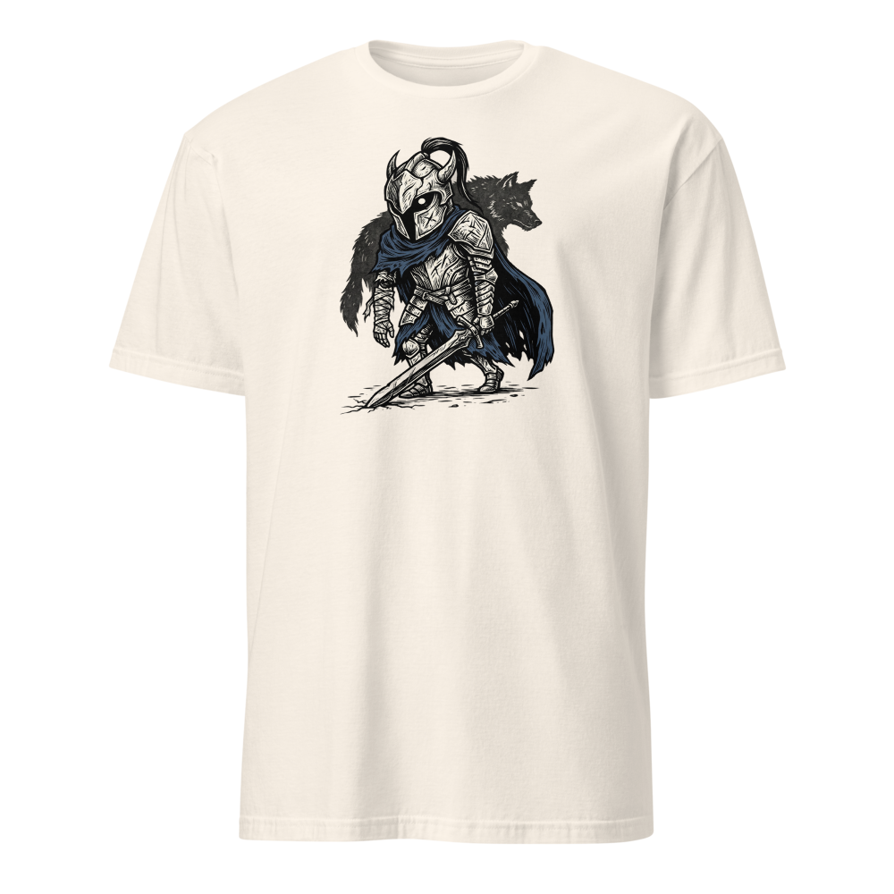 Broken Knight Abysswalker Blackwork Linocut Tee — natural front view
