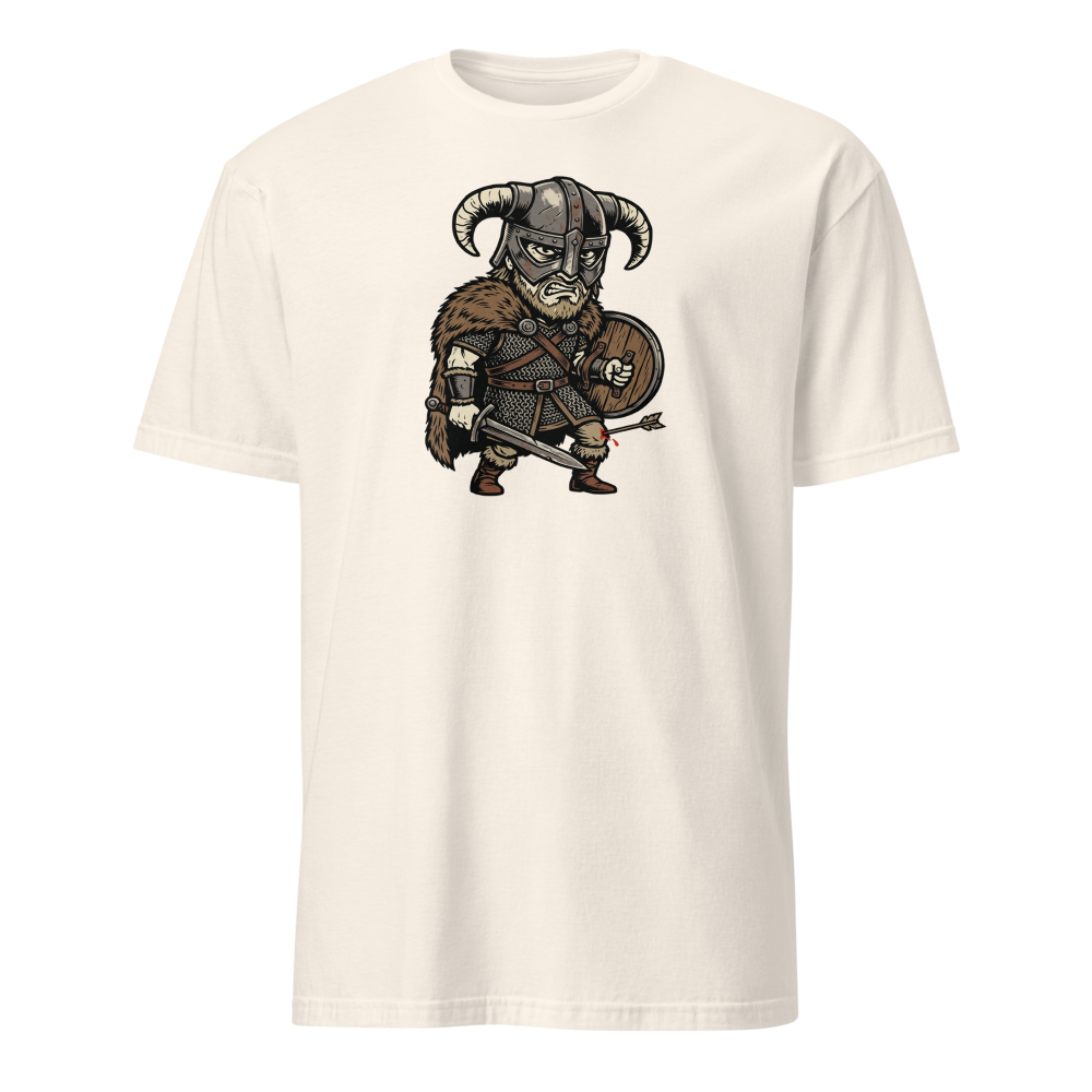 Horned Helmet Hero Arrow To The Knee Woodcut Tee — natural front view