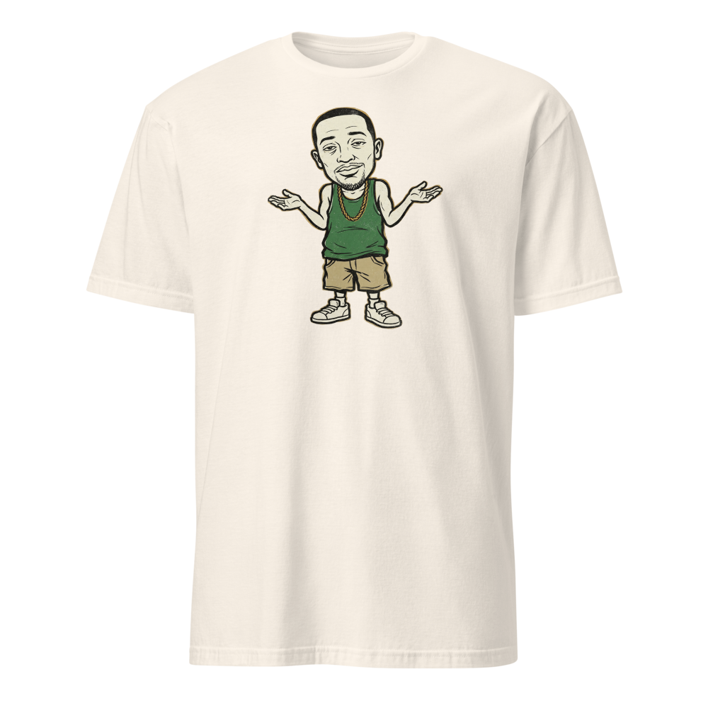 Here We Go Again Open-World Shrug Punk Tee — natural front view