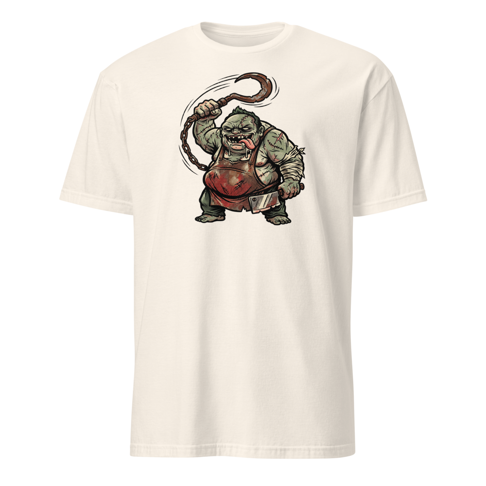 Butcher Hook Pop Art Halftone Gaming Tee — natural front view