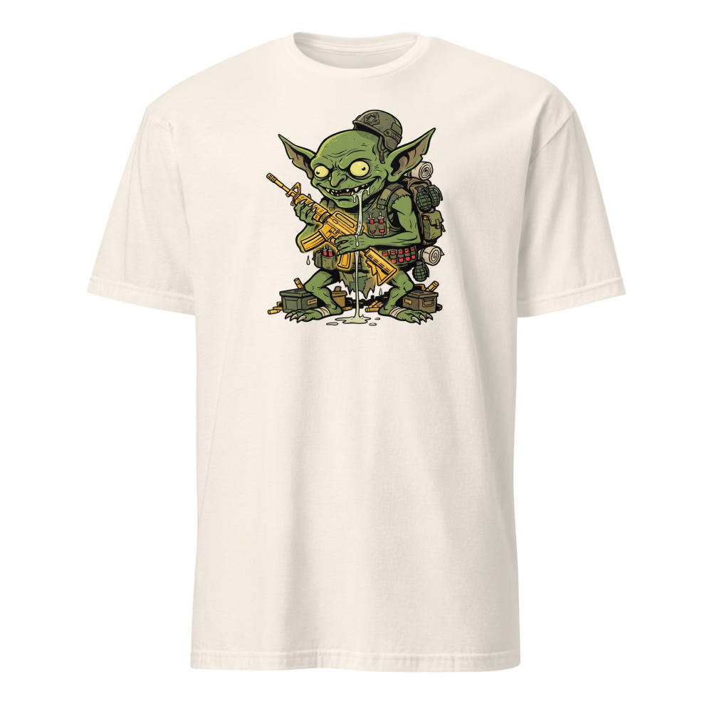Loot Gremlin Gold Rifle Battle Royale Gamer Tee — natural front view