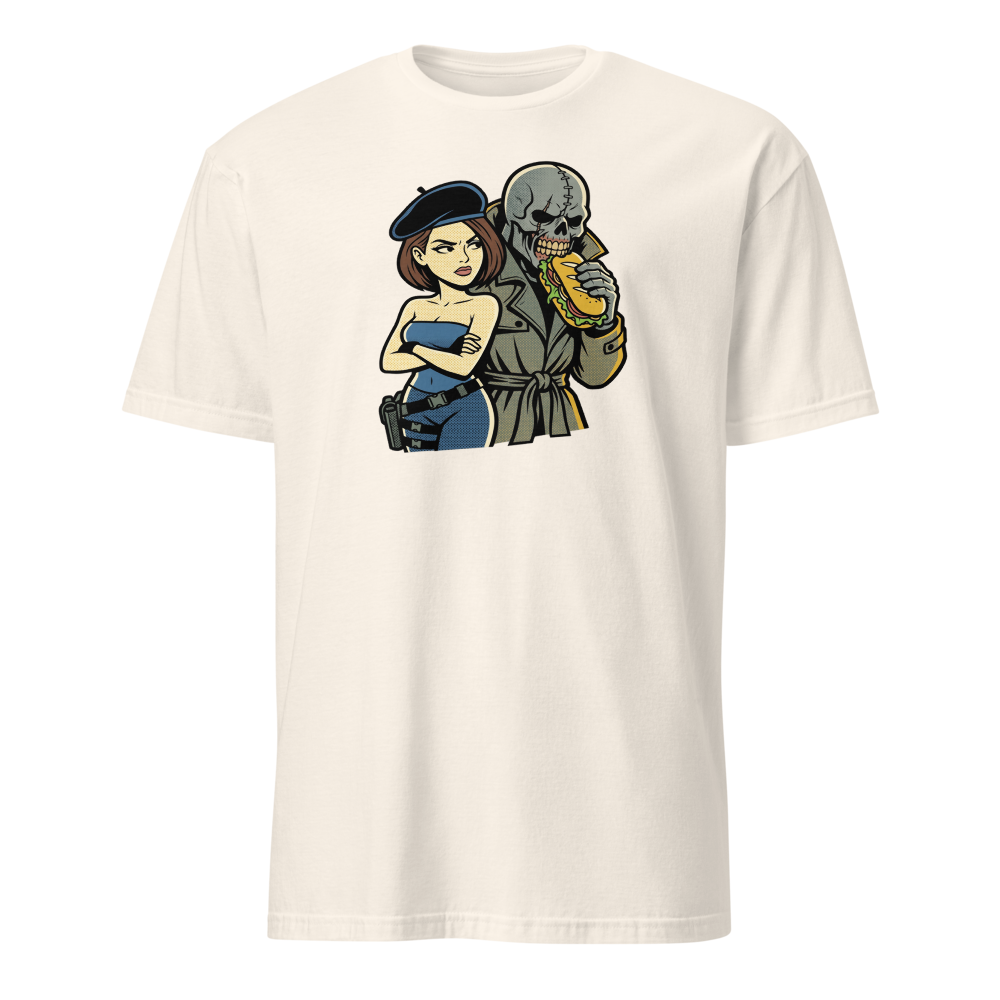 Parisian Beret Survival Horror Sandwich Parody Tee — natural front view