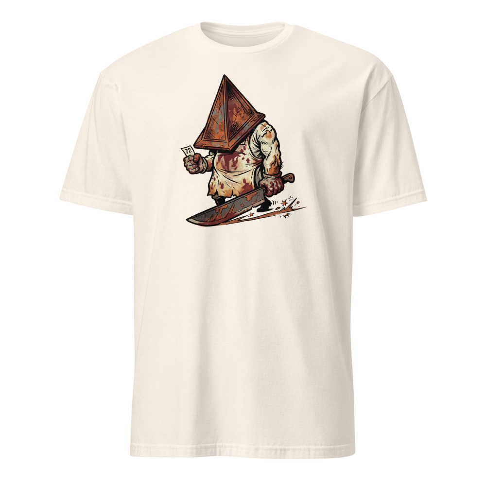 Horror Executioner at the DMV Halftone Parody Tee — natural front view
