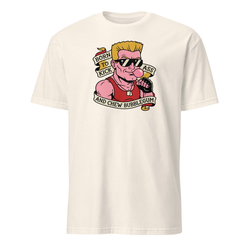Bubblegum Action Hero Traditional Tattoo Flash Tee — natural front view
