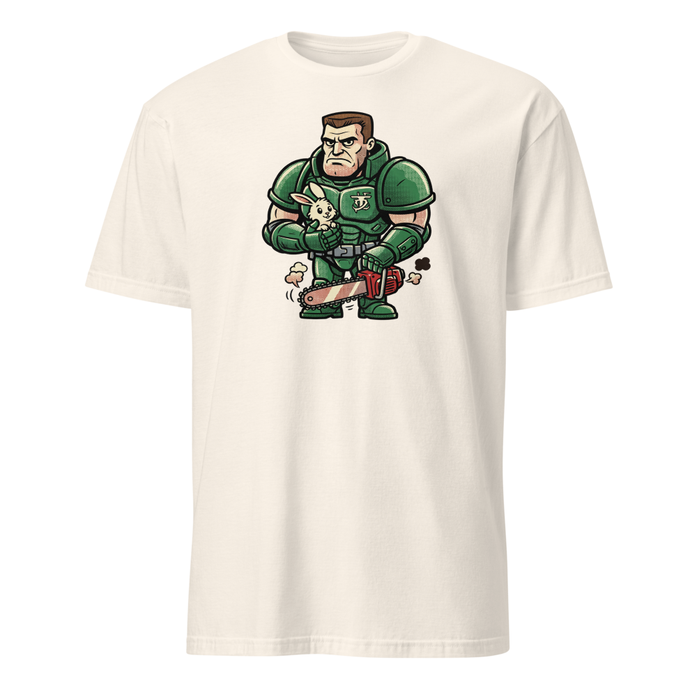 Space Marine Bunny Hug Halftone Pop Art Tee — natural front view