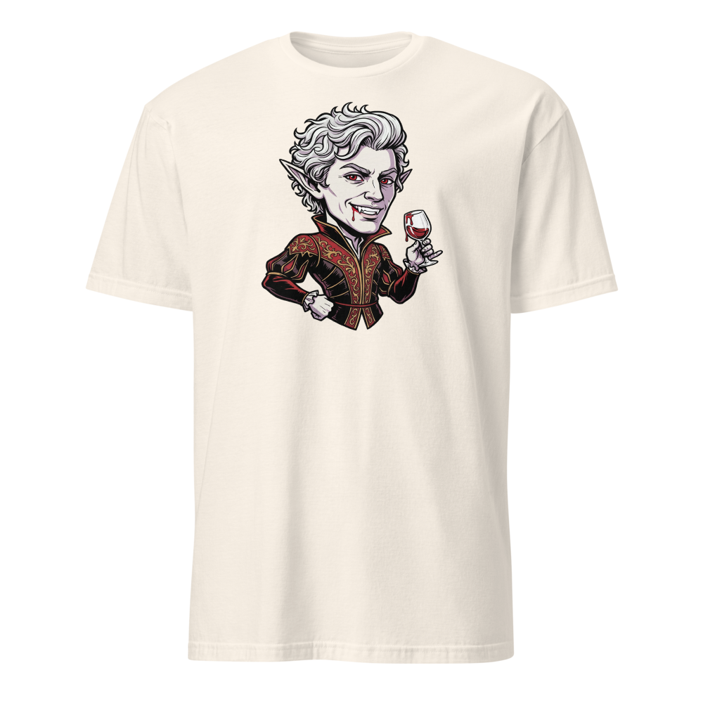 Smug Vampire Elf Rogue Comic Ink Tee — natural front view